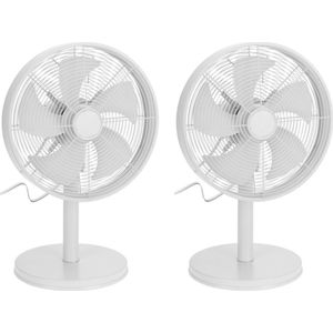 2x stuks witte luxe tafel ventilatoren 55 cm - Witte kantoor/bureau staande ventilatoren van kunststof