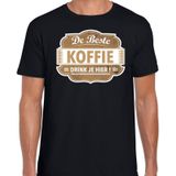 Cadeau t-shirt voor de beste koffie voor heren - zwart met bruin - koffie - koffiezaak barista shirt / bedrijfskleding