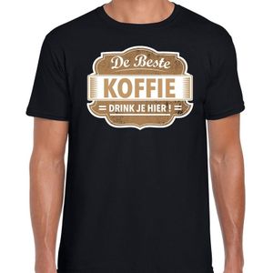 Cadeau t-shirt voor de beste koffie voor heren - zwart met bruin - koffie - koffiezaak barista shirt / bedrijfskleding