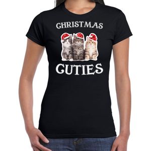 Kitten Kerstshirt / Kerst t-shirt Christmas cuties zwart voor dames - Kerstkleding / Christmas outfit