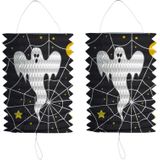 5x stuks ronde lampion 16 cm spook - Halloween trick or treat lampionnen versiering - treklampion