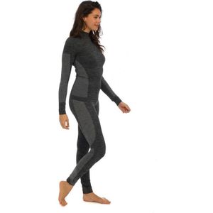 Thermo onderkleding set voor dames zwart melange - maat S - shirt lange mouw en broek - Wintersport kleding - Thermokleding