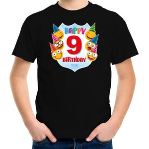 Happy birthday 9e verjaardag t-shirt kind - unisex - jongens / meisjes - 9 jaar shirt met emoticons zwart voor kinderen