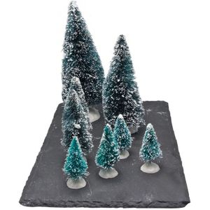 Kerstdorp onderdelen miniatuur set van 8x boompjes - Kerstdorpen landschap onderdelen - Kerstbomen