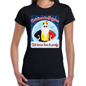 Fout Belgie Kerst t-shirt / shirt - Christmas in Belgium we know how to party - zwart voor dames - kerstkleding / kerst outfit