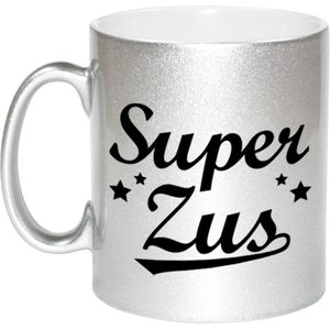 Super zus tekst cadeau mok / beker - 330 ml - zilverkleurig - kado koffiemok / theebeker