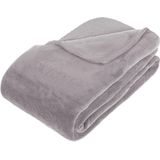 Fleece deken/plaid Lichtgrijs 230 x 180 cm en een warmwater kruik 2 liter