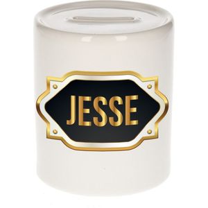 Jesse naam cadeau spaarpot met gouden embleem - kado verjaardag/ vaderdag/ pensioen/ geslaagd/ bedankt