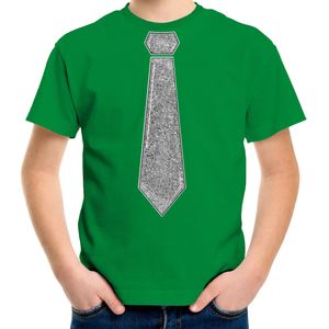 Bellatio Decorations Verkleed t-shirt voor kinderen - glitter stropdas - groen - jongen - carnaval