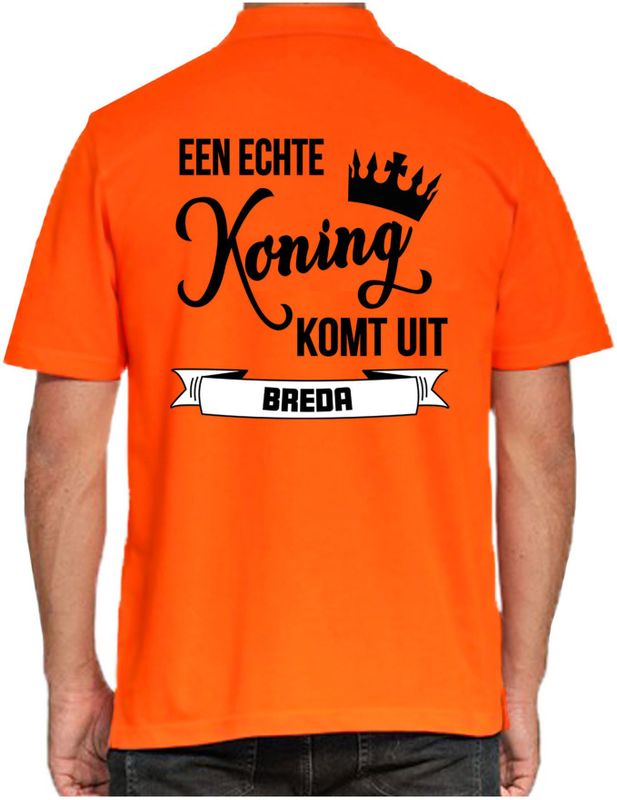 Bellatio Decorations Poloshirt Koningsdag - oranje - Echte Koning komt uit Breda - heren - shirt