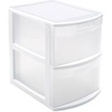 Set van 3x stuks ladeblokken/bureau organizers met 2 lades wit/transparant - 39 x 29 x 40 cm - Ladeblokken/organiserss kantoorartikelen/benodigdheden