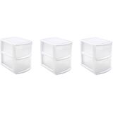 Set van 3x stuks ladeblokken/bureau organizers met 2 lades wit/transparant - 39 x 29 x 40 cm - Ladeblokken/organiserss kantoorartikelen/benodigdheden