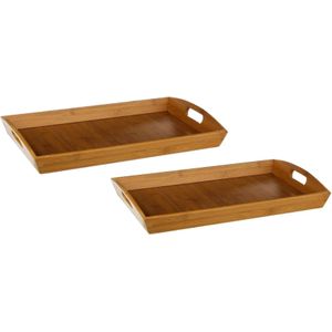 2x stuks dienbladen/serveerbladen rechthoekig 45 x 29 cm bamboe met handvaten - Serveerbladen, dienbladen &amp; keukenbenodigdheden