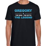 Naam cadeau Gregory - The man, The myth the legend t-shirt  zwart voor heren - Cadeau shirt voor o.a verjaardag/ vaderdag/ pensioen/ geslaagd/ bedankt