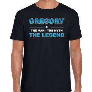 Naam cadeau Gregory - The man, The myth the legend t-shirt  zwart voor heren - Cadeau shirt voor o.a verjaardag/ vaderdag/ pensioen/ geslaagd/ bedankt
