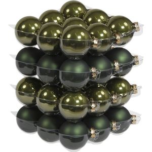 36x Donker olijf groene glazen kerstballen 6 cm - mat/glans - Kerstboomversiering donker olijf mat en glanzend