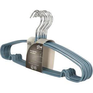 Voordeelset van 20x stuks metalen kledinghangers blauw/grijs 39 x 19 cm - Kledingkast hangers/kleerhangers