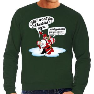 Foute Kersttrui / sweater - Zingende kerstman met gitaar / All I Want For Christmas - groen voor heren - kerstkleding / kerst outfit