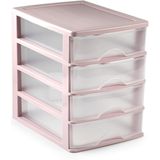 Setje van 2x stuks organizer ladeblokje 4-lades roze/transparant 35 x 27 x 35 cm van plastic