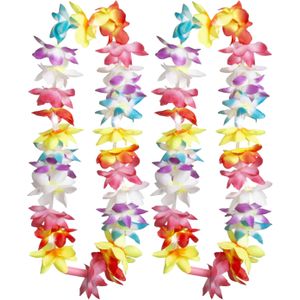 Boland Hawaii krans/slinger - 2x - Met LED lichtjes - Tropische/zomerse kleuren mix