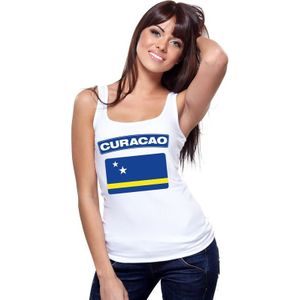 Curacao singlet shirt/ tanktop met Curacao vlag wit dames