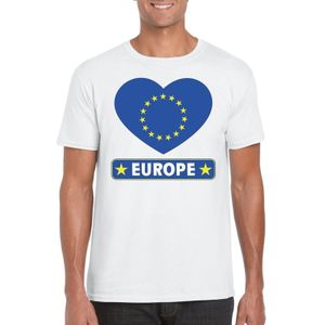 Europa t-shirt met Europese vlag in hart wit heren