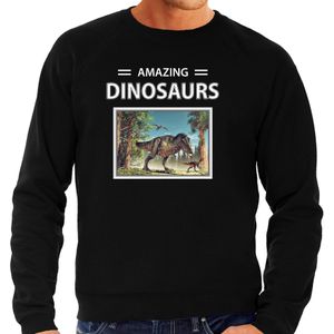 Dieren foto sweater T-rex dino - zwart - heren - amazing dinosaurs - cadeau trui Tyrannosaurus Rex dinosaurus liefhebber