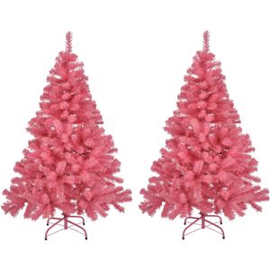 2x stuks kunst kerstbomen/kunstbomen roze 120 cm - Kunst kerstbomen / kunstbomen