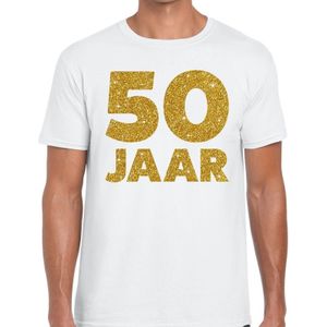 50 Jaar gouden glitter verjaardag t-shirt wit heren - heren shirt 50 Jaar - Abraham kleding