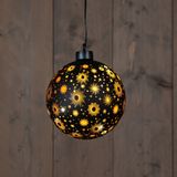 Verlichte kerstballen - set 3x st - zwart kosmos - D10, D12, D15 cm - warm wit