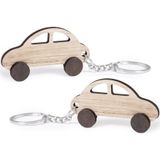 Sleutelhanger met auto - 10 stuks - hout - 4x7 cm - autosleutel hanger