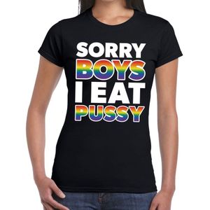 Sorry boys i eat pussy gay pride t-shirt zwart met regenboog tekst voor dames -  Gay pride/LGBT kleding