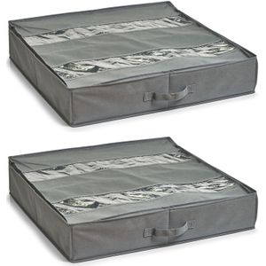 Zeller schoenenopberger - 2x - voor onder bed - 6 vakken - grijs - 60 x 60 x 13 cm