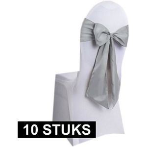 10x Bruiloft stoel decoratie zilveren strik - Huwelijk stoel versiering - Bruiloft aankleding