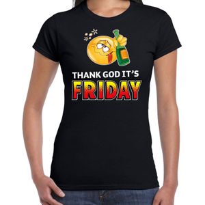 Funny emoticon t-shirt thank God its friday zwart voor dames - Fun / cadeau shirt