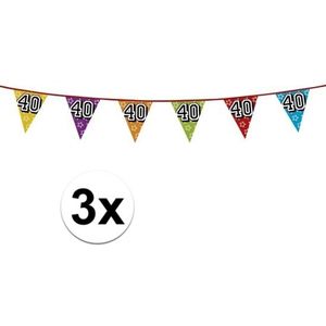 3x 40 jaar vlaggenlijn glitters  - verjaardag slingers