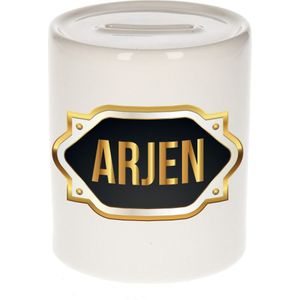 Arjen naam cadeau spaarpot met gouden embleem - kado verjaardag/ vaderdag/ pensioen/ geslaagd/ bedankt
