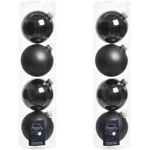 8x Zwarte glazen kerstballen 10 cm - Mat/matte - Kerstboomversiering zwart