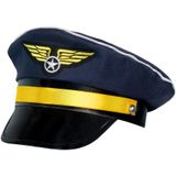 Boland Carnaval verkleed Piloten hoedje - blauw/goud - voor volwassenen - Luchtvaart thema