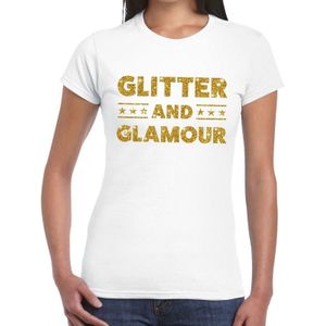 Glitter and Glamour gouden glitter tekst t-shirt wit dames - dames shirt Glitter and Glamour
