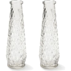 Set van 2x stuks transparante vaas/vazen van glas 6 x 22 cm - Woonaccessoires/woondecoraties - Glazen bloemenvaas - Boeketvaas