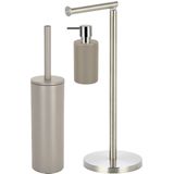 Spirella Badkamer accessoires set - WC-borstel/zeeppompje/rollenhouder - metaal/porselein - beige - Luxe uitstraling