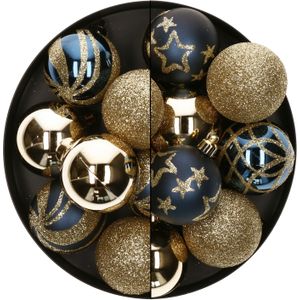 Atmosphera Kerstballen - 27x - donkerblauw/goud - 4 en 5 cm - kunststof - kerstversiering