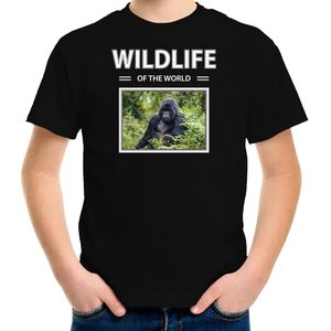 Dieren foto t-shirt Gorilla aap - zwart - kinderen - wildlife of the world - cadeau shirt Gorillas liefhebber - kinderkleding / kleding