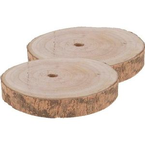 2x Woondecoratie ronde boomschijven 20 cm van Paulowna hout - Woonaccessoires boomschijf rond