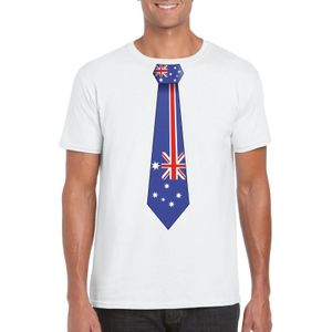 Wit t-shirt met Australische vlag stropdas heren - Australie supporter