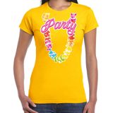 Bellatio Decorations Tropical party T-shirt voor dames - bloemenkrans - geel - carnaval/themafeest