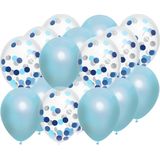 Haza Ballonnen - blauw kleur mix verjaardag/geboorte jongen - 18x stuks