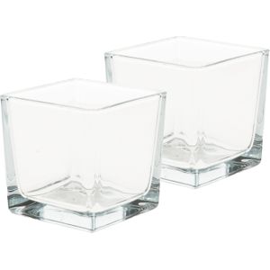 10x Glazen theelichten/waxinelichten kaarsenhouders vierkant transparant 8 x 8 cm