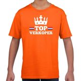 Top verkoper met kroontje t-shirt / shirt oranje kinderen - Koningsdag kleding